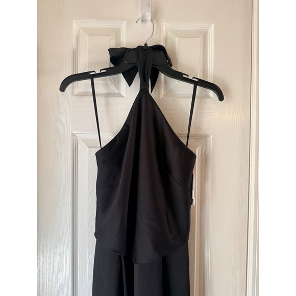 AQUA Halter Wide Leg Satin Tie Back Jumpsuit Black Size 4 - Picture 4 of 6